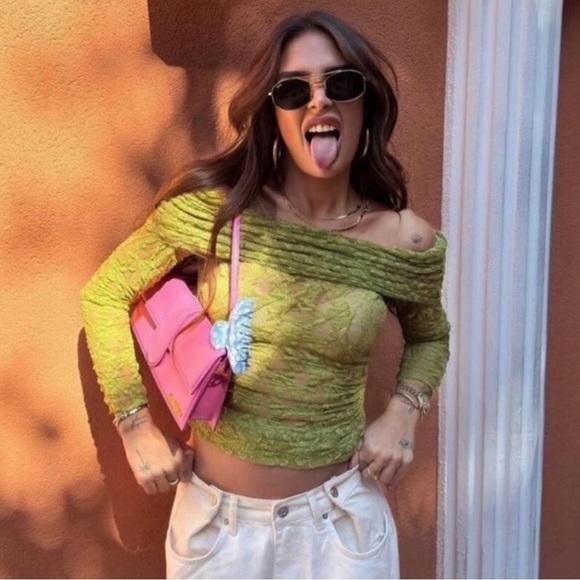 Zara Tops - Zara Moss Colored Lace Off-Shoulder Top. Viral Trending! Like New. Size Large